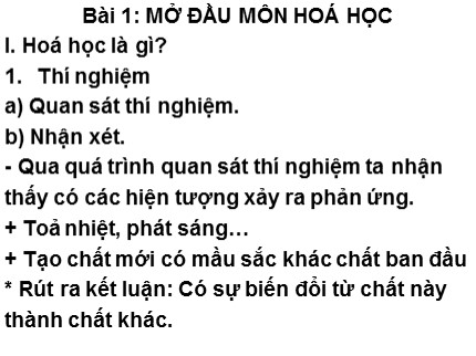 Bài giảng Hóa học 8 - Bài 1: Mở đầu môn Hóa học