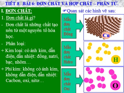 Bài giảng Hóa học 8 - Bài 6: Đơn chất và hợp chất – Phân tử