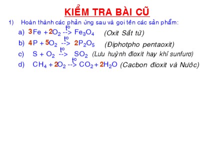 Bài giảng Hóa học Khối 8 - Bài 25: Sự oxi hoá. Phản ứng hoá hợp. Ứng dụng của oxi