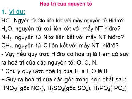 Bài giảng Hóa học Lớp 8 - Bài: Hoá trị của nguyên tố