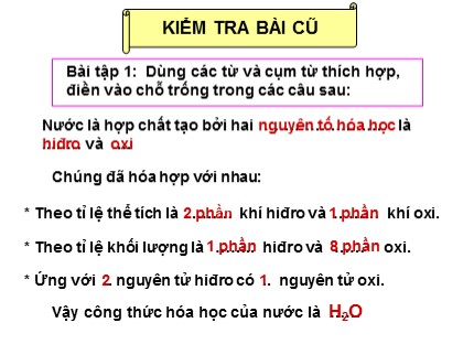 Bài giảng Hóa học Lớp 8 - Bài: Nước (Tiết 2)