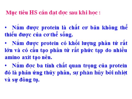 Bài giảng Hóa học Lớp 8 - Bài: Protein