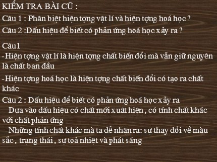 Bài giảng Hóa học Lớp 8 - Tiết 20: Bài thực hành 3 - Dấu hiệu của hiện tượng và phản ứng hoá học