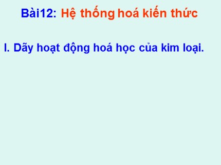 Bài giảng Hóa học Lớp 9 - Bài 12: Hệ thống hoá kiến thức