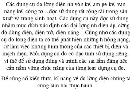 Bài giảng Công nghệ Lớp 9 - Bài 4: Thực hành sử dụng đồng hồ đo điện