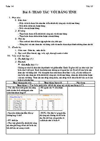 Giáo án Tin học Khối 7 - Tiết 27: Các thao tác với bảng tính