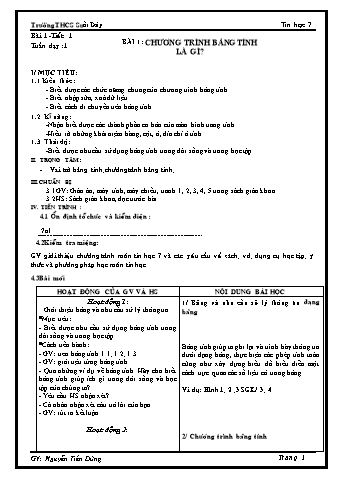 Giáo án Tin học Lớp 7 - Chương trình học kỳ I - Nguyễn Tiến Dũng