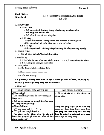 Giáo án Tin học Lớp 7 - Tiết 1: Chương trình bảng tính là gì? - Nguyễn Tiến Dũng