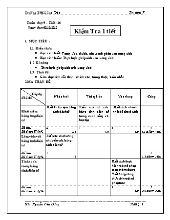 Giáo án Tin học Lớp 7 - Tiết 16: Kiểm tra 1 tiết - Nguyễn Tiến Dũng