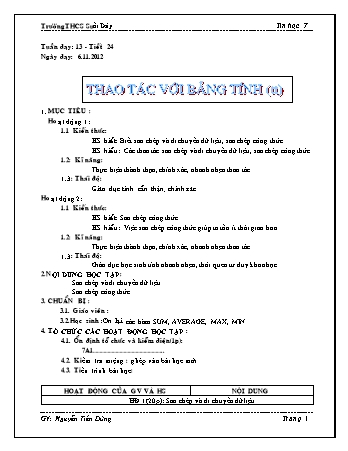 Giáo án Tin học Lớp 7 - Tiết 24: Thao tác với bảng tính - Nguyễn Tiến Dũng