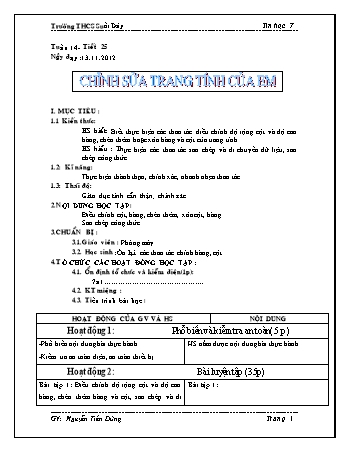 Giáo án Tin học Lớp 7 - Tiết 25: Chỉnh sửa trang tính của em - Nguyễn Tiến Dũng