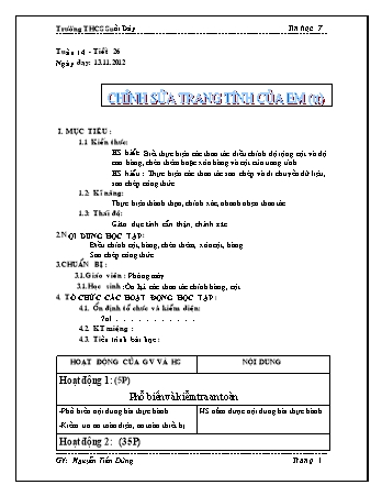 Giáo án Tin học Lớp 7 - Tiết 26: Chỉnh sửa trang tính của em (Tiếp theo) - Nguyễn Tiến Dũng