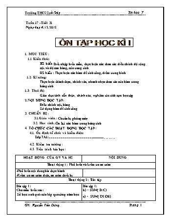 Giáo án Tin học Lớp 7 - Tiết 31: Ôn tập học kỳ I - Nguyễn Tiến Dũng