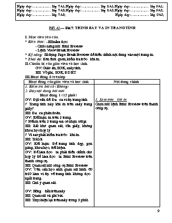 Giáo án Tin học Lớp 9 - Bài 7: Trình bày và in trang tính