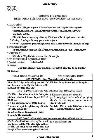 Giáo án Vật lý 7 - Chương trình học kỳ I - Trường THCS Gio Mỹ