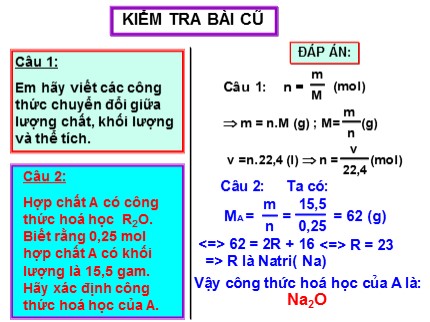 Bài giảng Hóa học 8 - Bài 20: Tỉ khối của chất khí