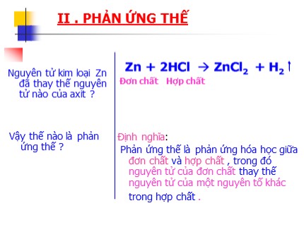 Bài giảng Hóa học 8 - Bài: Phản ứng thế