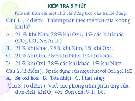 Bài giảng Hóa học 8 - Tiết 43: Không khí - Sự cháy (Tiếp)