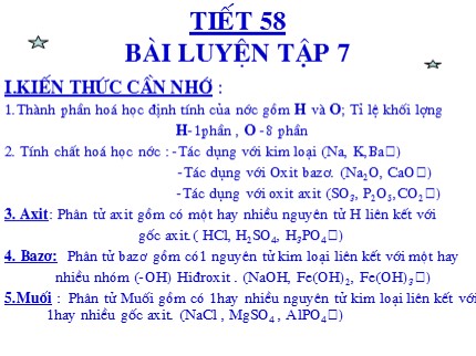 Bài giảng Hóa học 8 - Tiết 58: Bài luyện tập 7