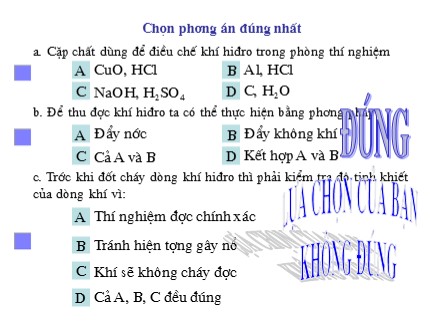 Bài giảng Hóa học Khối 8 - Bài 35: Bài thực hành 5 - Điều chế, thu khí hiđro và thử tính chất của khí hiđro