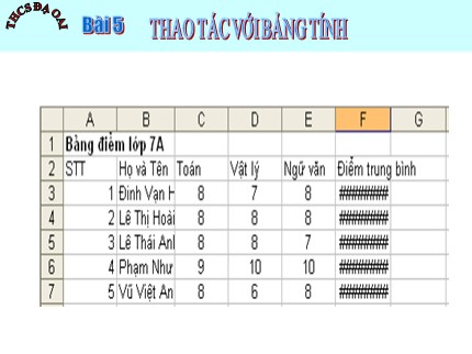 Bài giảng Tin học 7 - Bài 5: Thao tác với bảng tính - Trường THCS Đạ Oai