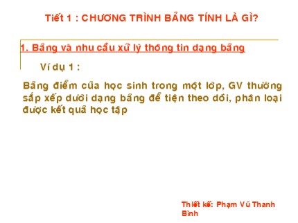 Bài giảng Tin học 7 - Tiết 1: Chương trình bảng tính là gì? - Phạm Vũ Thanh Bình