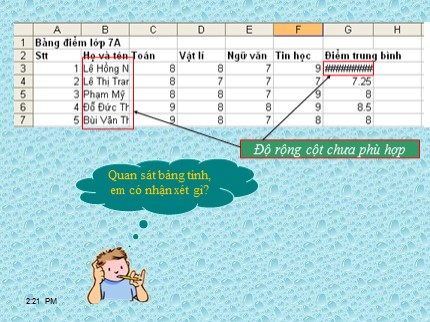 Bài giảng Tin học 7 - Tiết 16: Thao tác với bảng tính - Nguyễn Thị Thúy