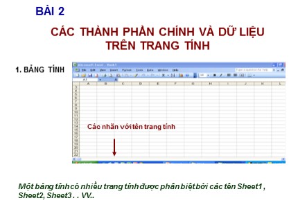 Bài giảng Tin học Khối 7 - Bài 2: Các thành phần chính và dữ liệu trên trang tính