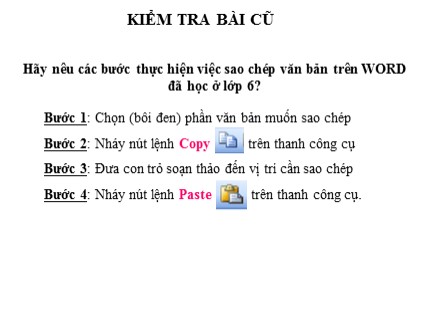 Bài giảng Tin học Khối 7 - Bài: Thao tác với bảng tính