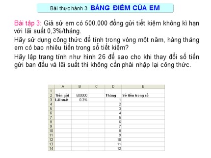 Bài giảng Tin học Khối 7 - Bài thực hành 3: Bảng điểm của em