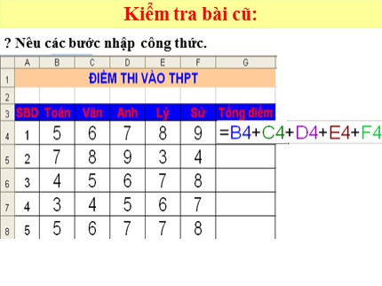 Bài giảng Tin học Lớp 7 - Bài 4: Sử dụng các hàm để tính toán