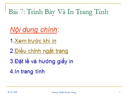 Bài giảng Tin học Lớp 7 - Bài 7: Trình bày và in trang tính - Trường THCS Phước Hưng