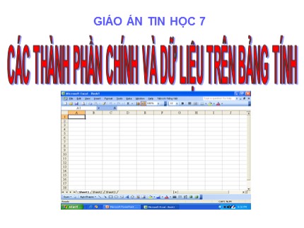 Bài giảng Tin học Lớp 7 - Bài: Các thành phần chính và dữ liệu trên bảng tính