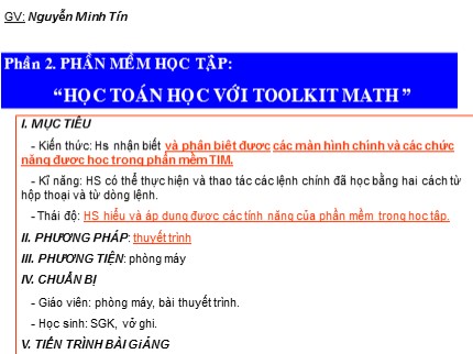 Bài giảng Tin học Lớp 7 - Bài: Học toán với Toolkit Math - Nguyễn Minh Tín