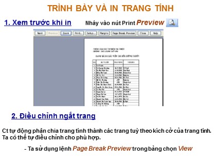 Bài giảng Tin học Lớp 7 - Bài: Trình bày và in trang tính