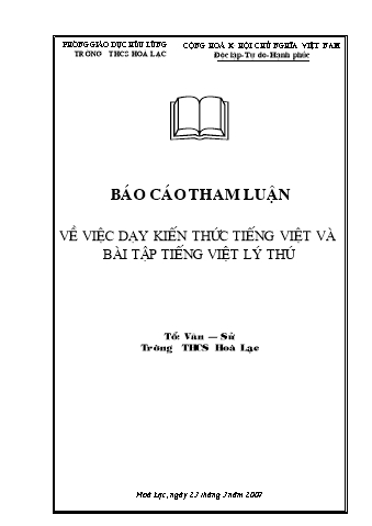 Báo cáo Tham luận Về việc dạy kiến thức Tiếng Việt và bài tập Tiếng Việt lý thú