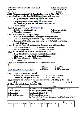 Bộ đề kiểm tra môn Tin học Lớp 7 - Trường THCS Nguyễn Văn Trỗi