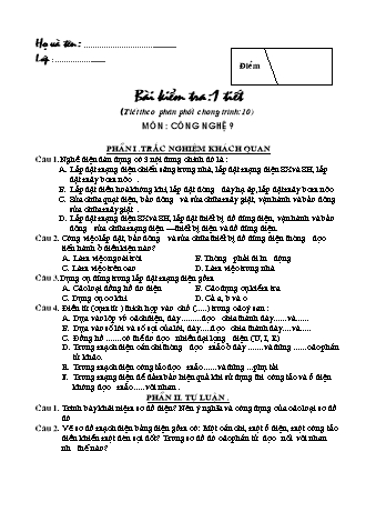 Đề kiểm tra 1 tiết lần 1 môn Công nghệ Lớp 9