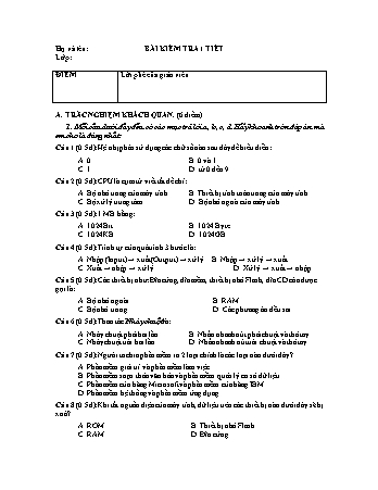 Đề kiểm tra 1 tiết môn Tin học Lớp 6