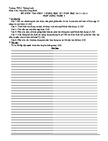 Đề kiểm tra chất lượng học kì I môn Công nghệ Lớp 9 - Năm học 2012-2013 - Nguyễn Công Bình
