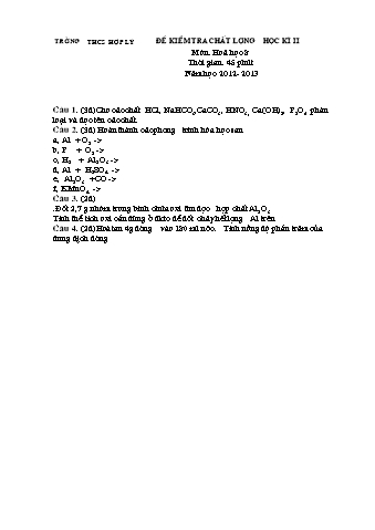 Đề kiểm tra chất lượng học kỳ II môn Hóa học Lớp 8 - Trường THCS Hợp Lý (Có đáp án)