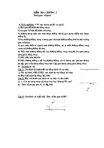 Đề kiểm tra Chương I môn Hình học Lớp 7