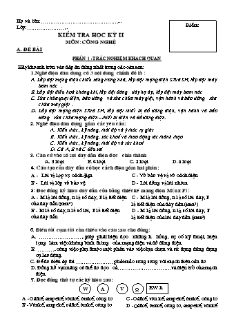 Đề kiểm tra học kỳ 2 môn Công nghệ Lớp 9