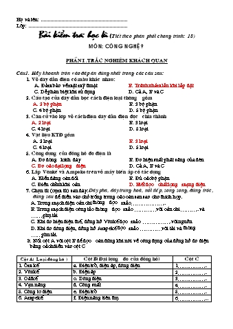 Đề kiểm tra học kỳ I môn Công nghệ Lớp 9 (Kèm đáp án)