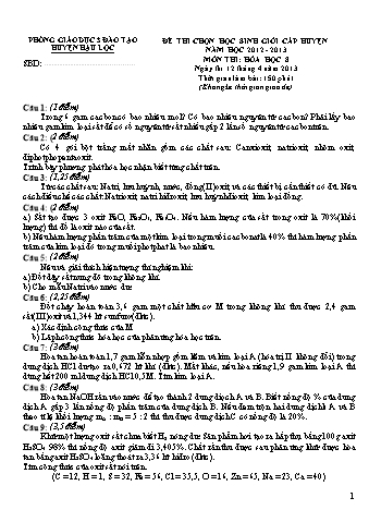 Đề thi học sinh giỏi cấp huyện môn Hóa học Lớp 8 - Năm học 2012-2013 - Phòng GD & ĐT Hậu Lộc (Có đáp án)