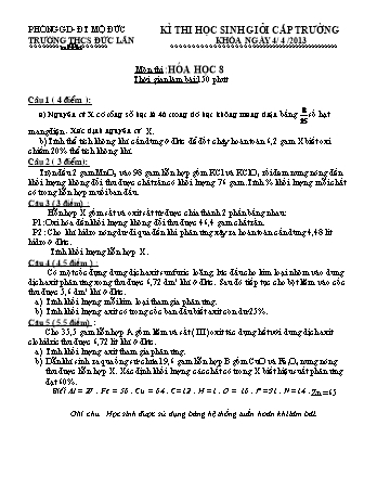Đề thi học sinh giỏi cấp trường môn Hóa học Lớp 8 - Trường THCS Đức Lân (Có đáp án)