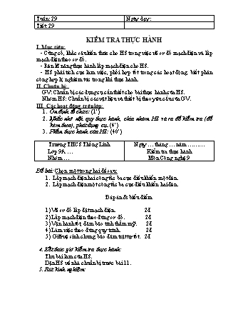Giáo án Công nghệ Lớp 9 - Tiết 29: Kiểm tra thực hành