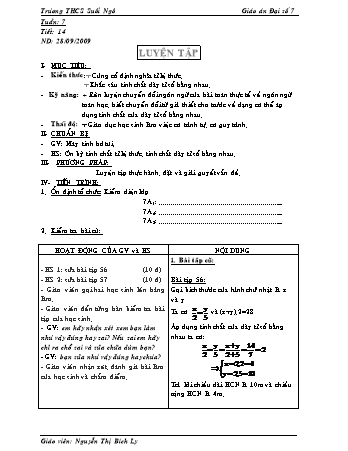 Giáo án Đại số Lớp 7 - Tiết 14: Luyện tập - Nguyễn Thị Bích Ly