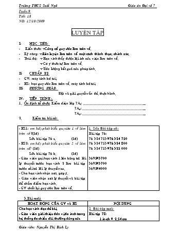 Giáo án Đại số Lớp 7 - Tiết 18: Luyện tập - Nguyễn Thị Bích Ly