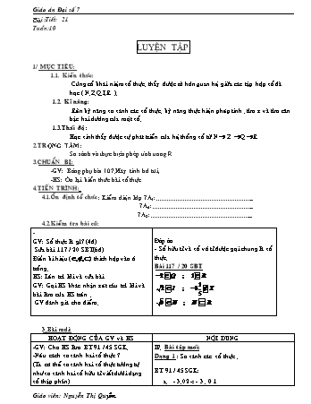 Giáo án Đại số Lớp 7 - Tiết 21: Luyện tập - Nguyễn Thị Bích Ly
